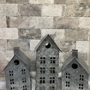 ❤️ POTTERY BARN HOLIDAY GALVANIZED MILL HOUSES NEW 3 PCS SET